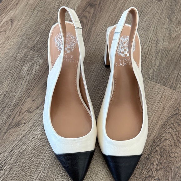 Vince Camuto Cream and Black Slingback Heels - Picture 2 of 7